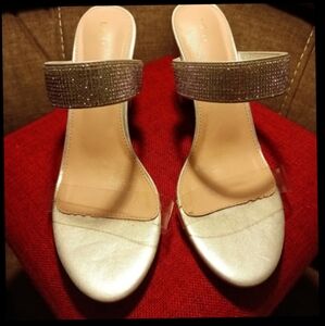 Rhinestone with Clear Strap Slide on Sandal Sliver Color Size 11 NWOT